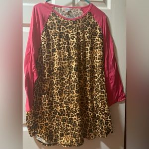 Lularoe baseball sleeve length cheetah print hot pink top